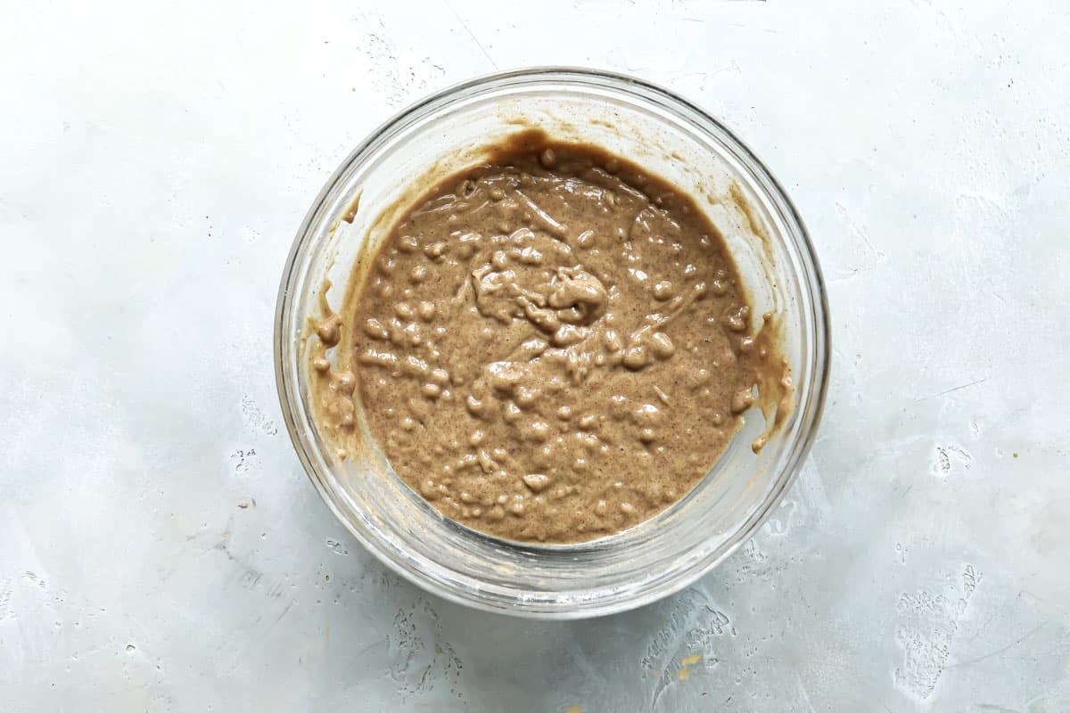 Coffee cake batter in a mixing bowl.