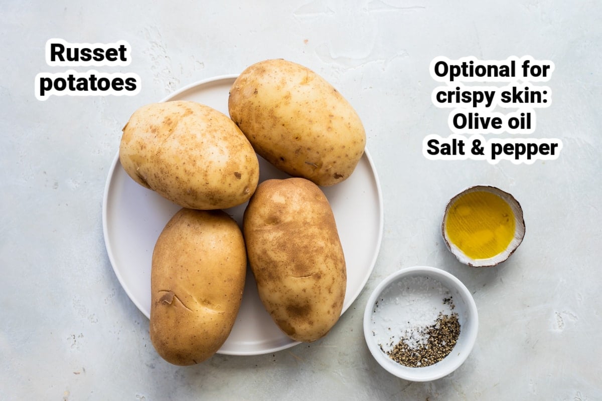 Ingredients for microwave baked potatoes.