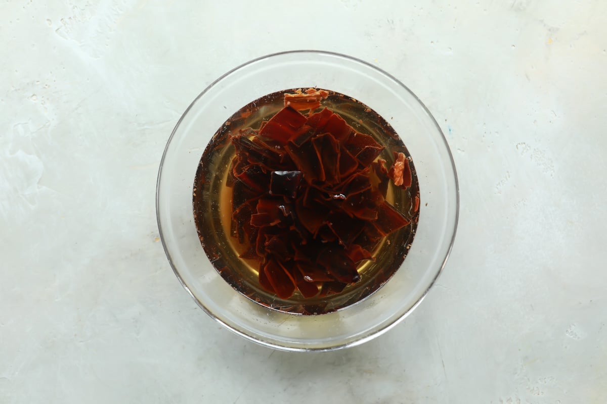 Dried chiles soaking.