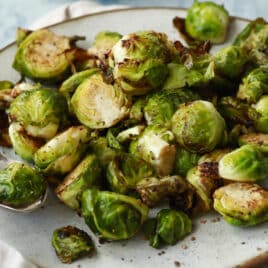 Air fryer Brussels sprouts on a plate.