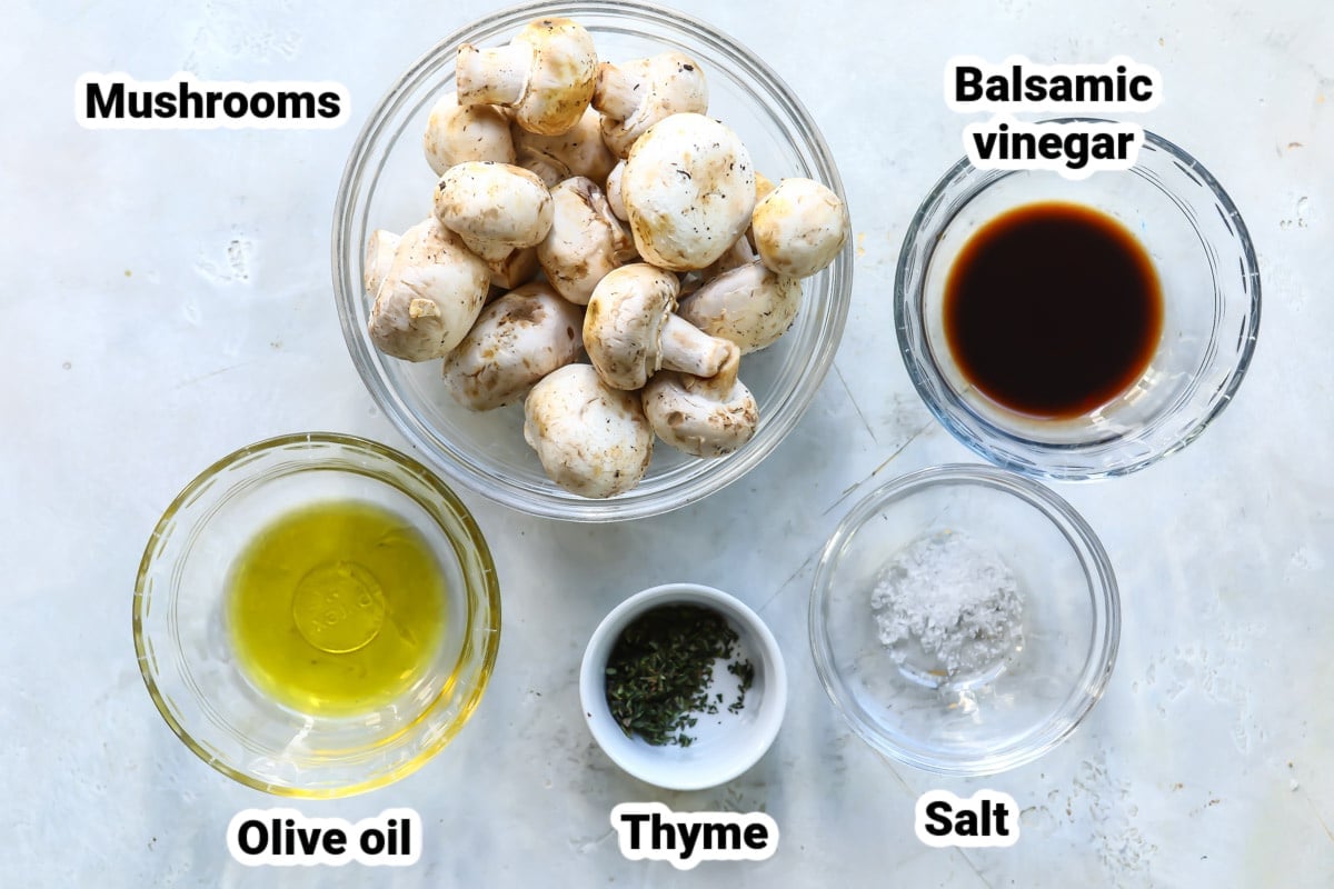 Labeled ingredients for air fryer mushrooms.