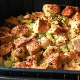 Stuffing in an air fryer basket.