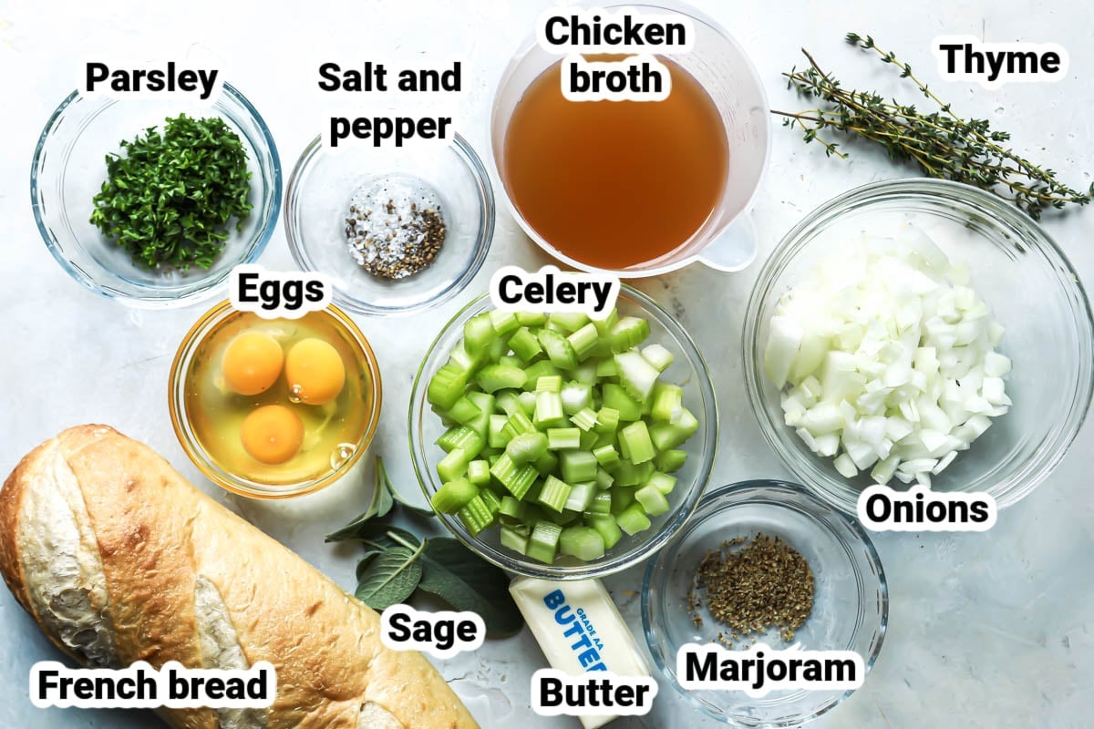 Labeled ingredients for air fryer stuffing.