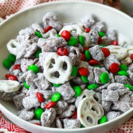 A bowl of Christmas puppy chow.