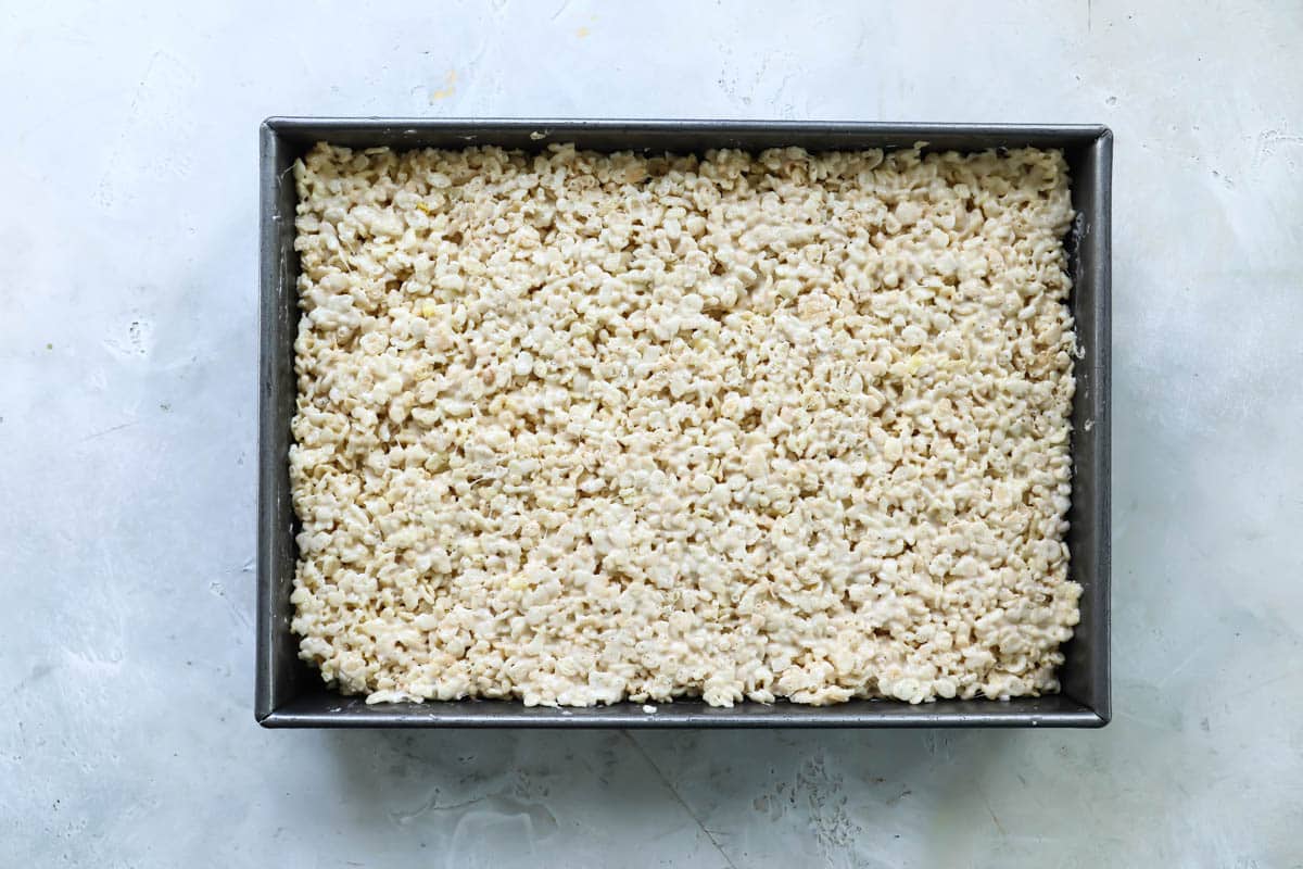 A pan of rice krispie treats.