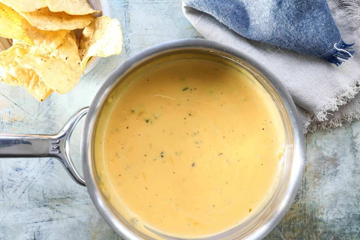 A pan of nacho cheese.
