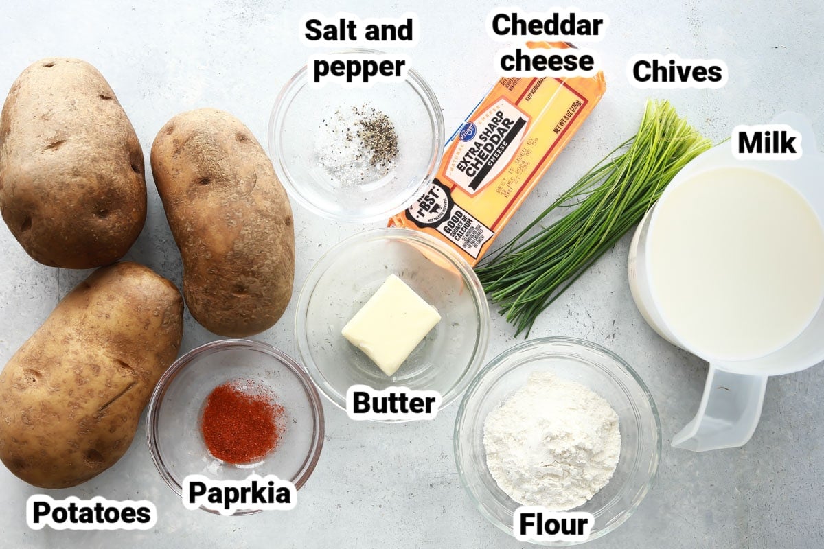 Labeled ingredients for scalloped potatoes