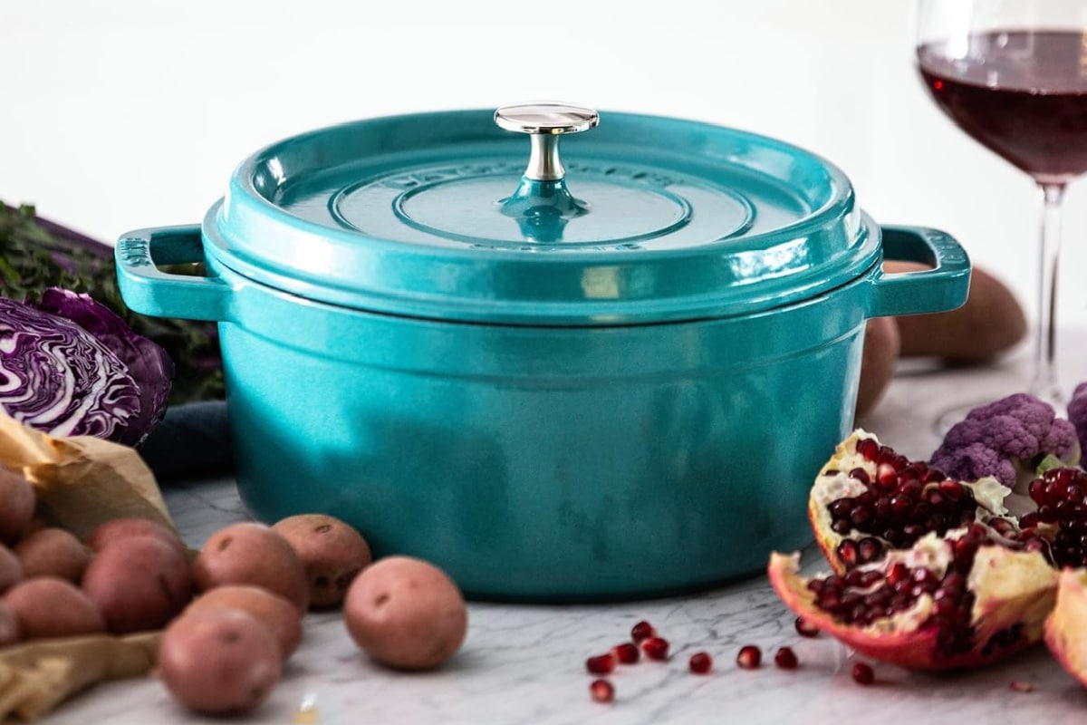 Staub Cast Iron 4-qt Round Cocotte - Turquoise, Made in France