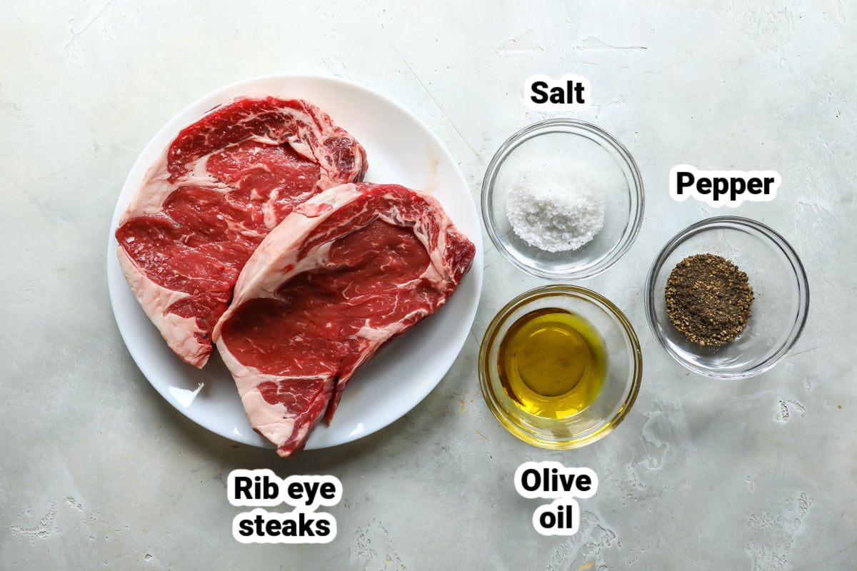 Labeled ingredients for grilled rib eye.