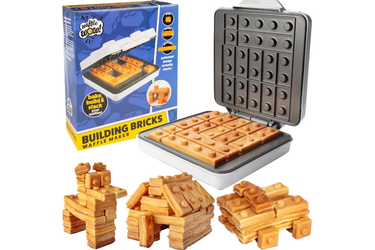 Building Brick Electric Waffle Maker- Cook Fun Buildable Waffles, Pancakes in Minutes- Build Gingerbread Houses, Cars & More Out of Stackable Waffles- Bite Sized for Kids, Nonstick Iron- Fun Xmas Gift