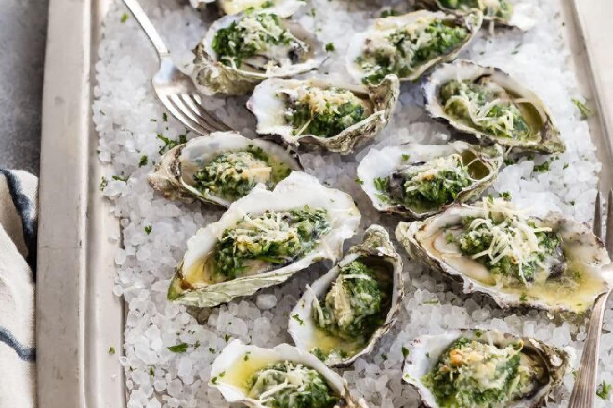 A platter of oysters rockefeller.