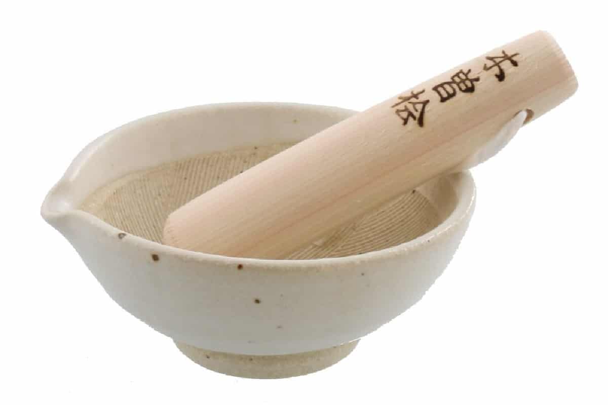 Handmade Mortar & Pestle Set (Suribachi & Surikogi) with Spout Made in Japan - White