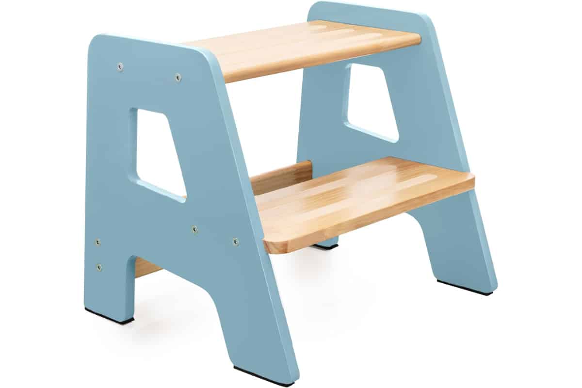 Wooden Step Stools for Kids - Sturdy, Non-Slip, Non-Tip Toddler Step Stool for Bathroom Sink for Your Little One - Light Blue