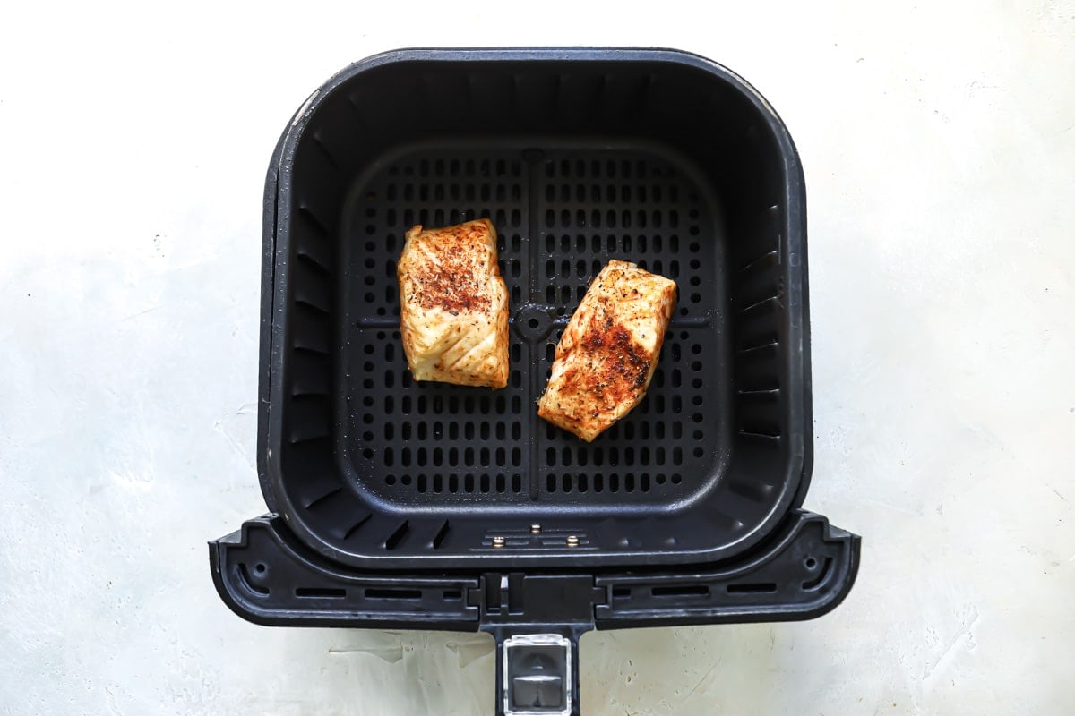 Air fryer cod after being air fried.
