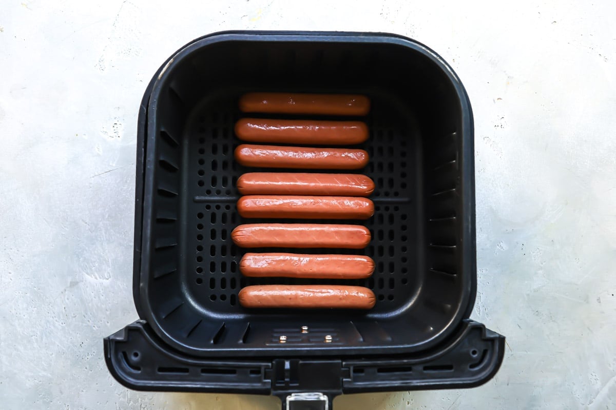 Hot dogs in an air fryer.