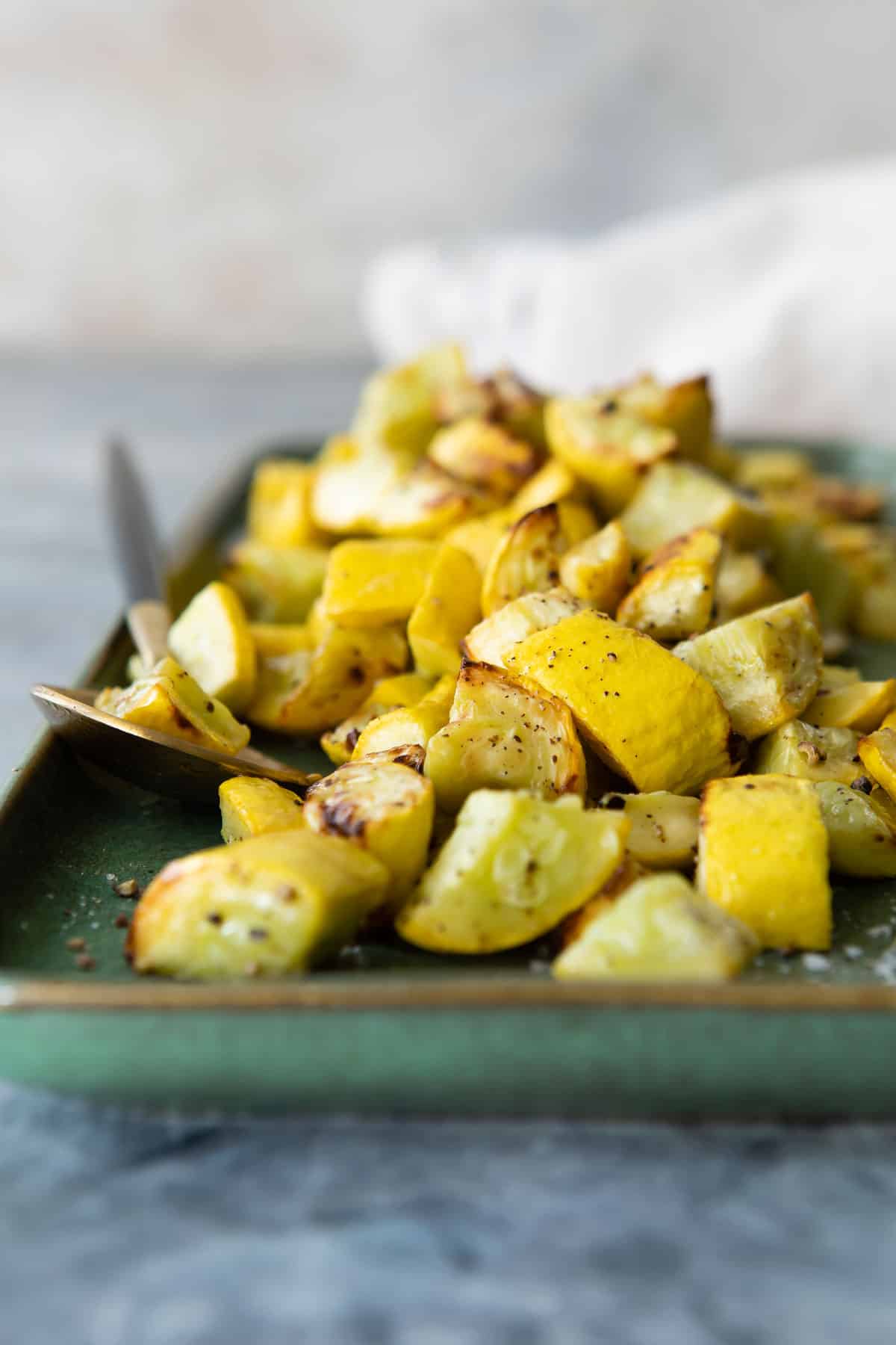 Air fryer squash on a platter.