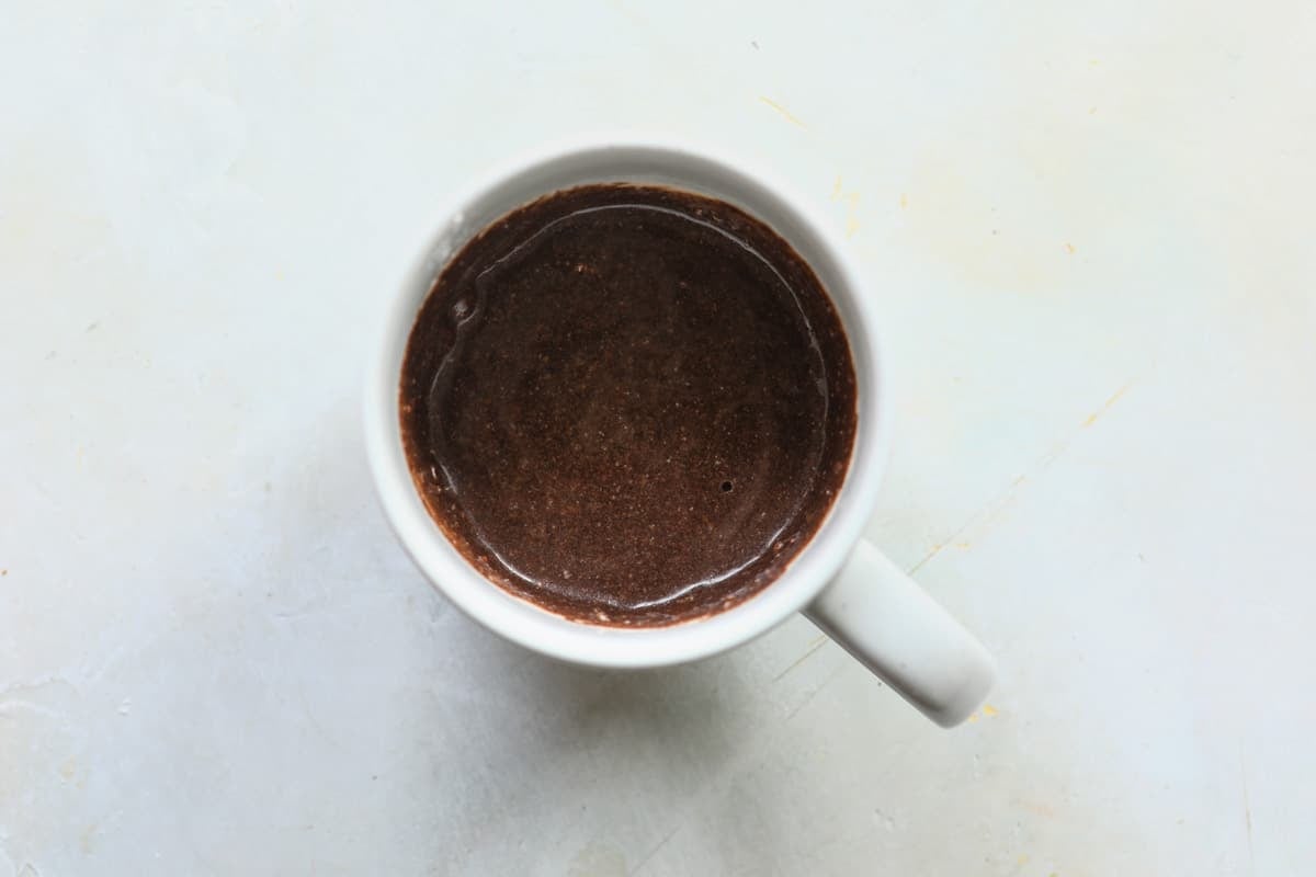 An oreo mug cake before cooking.