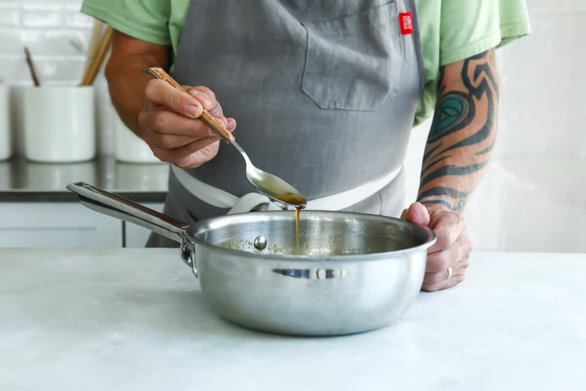 Making a glaze for baked ham.