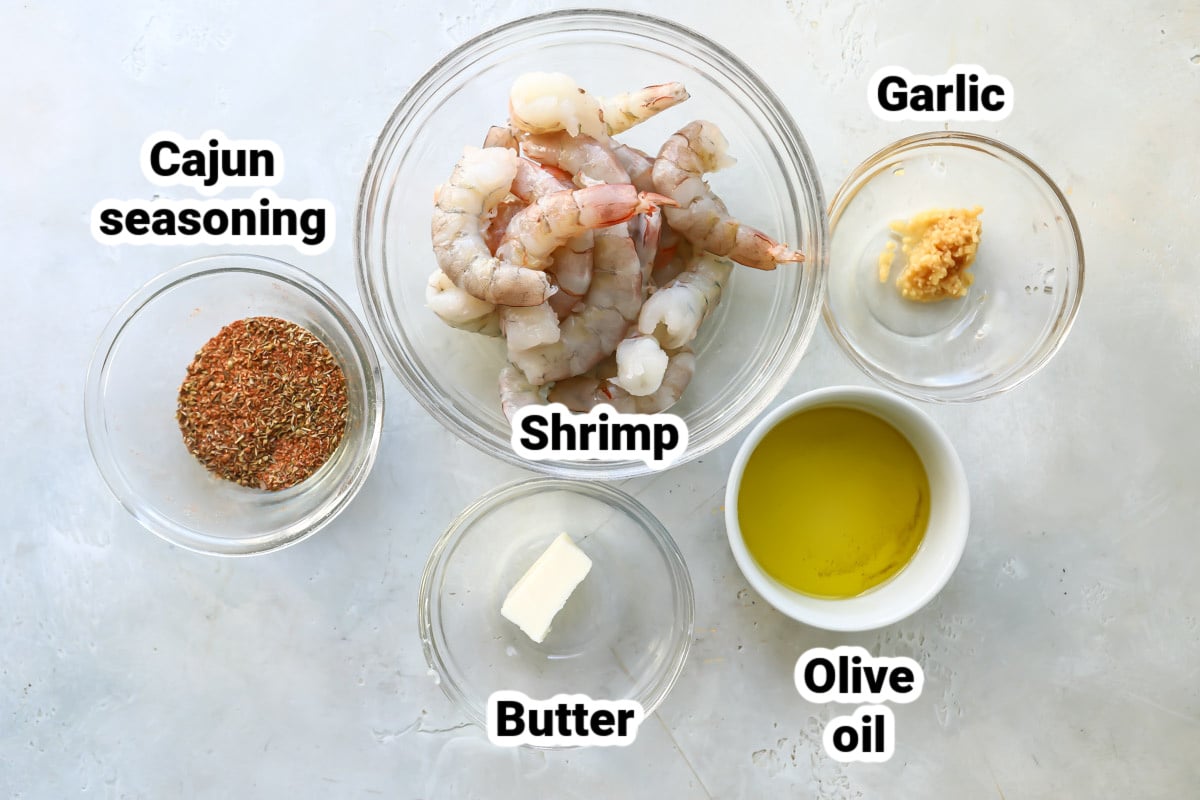Labeled ingredients for cajun shrimp.