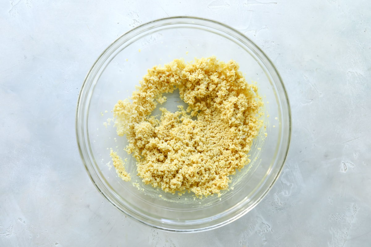 Couscous in a clear bowl.