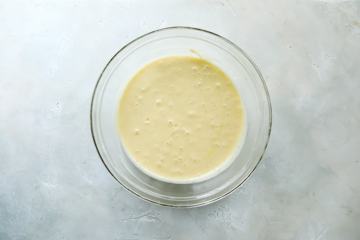 A bowl of lemon muffin batter.