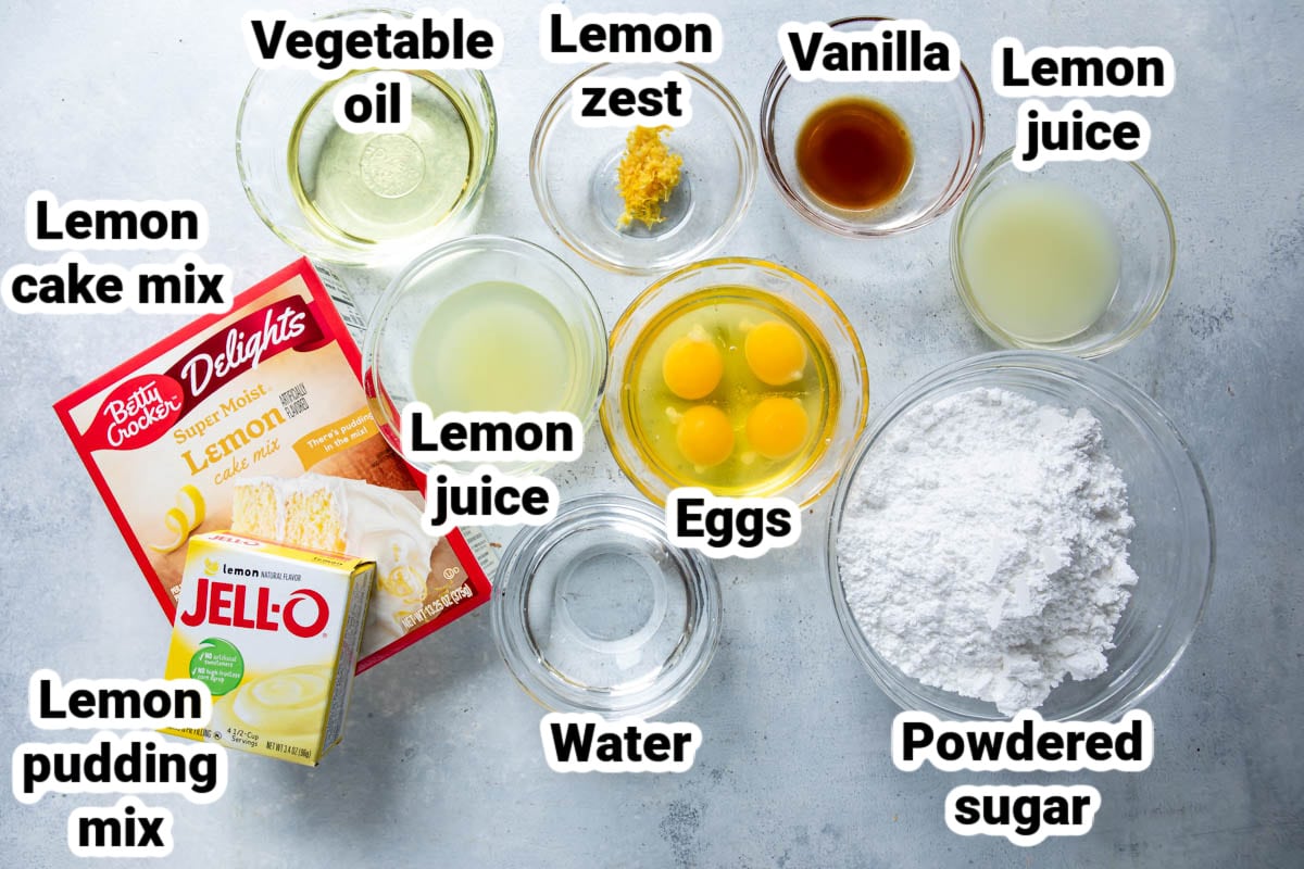 Labeled ingredients for mini bundt cakes.