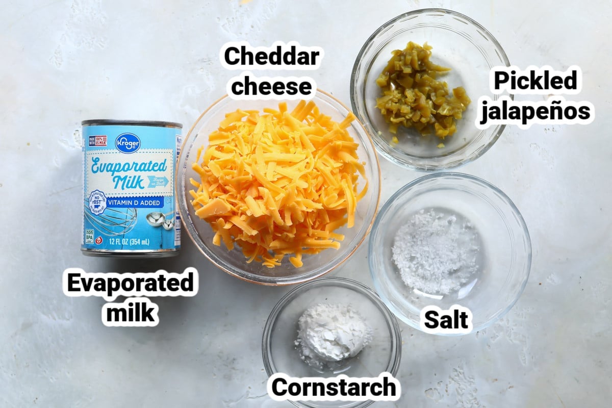 Labeled ingredients for nacho cheese sauce.