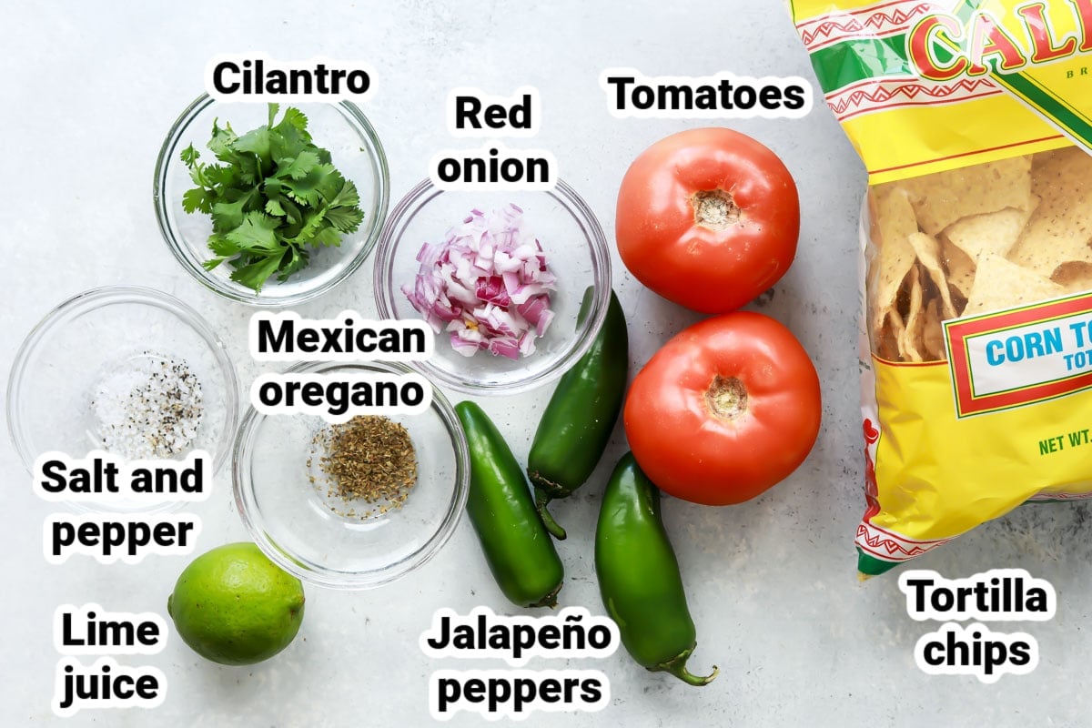 Labeled ingredients for Pico de Gallo.