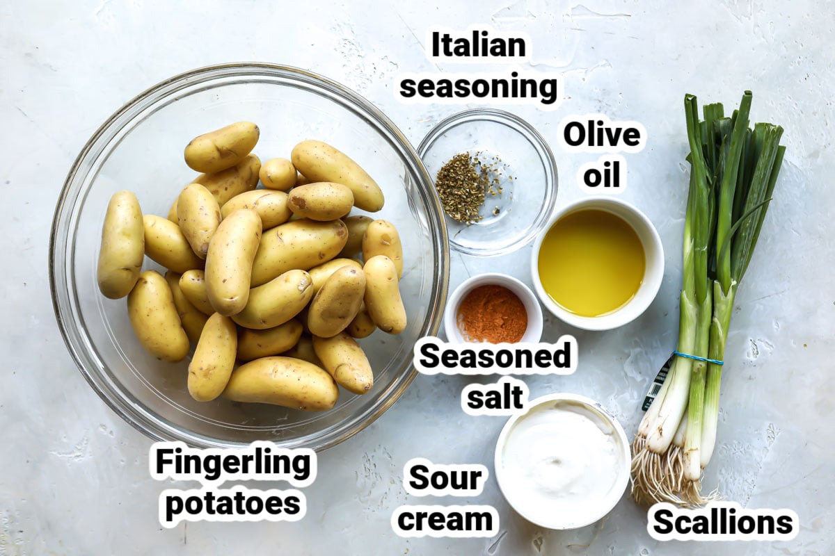 Labeled ingredients for roasted fingerling potatoes.