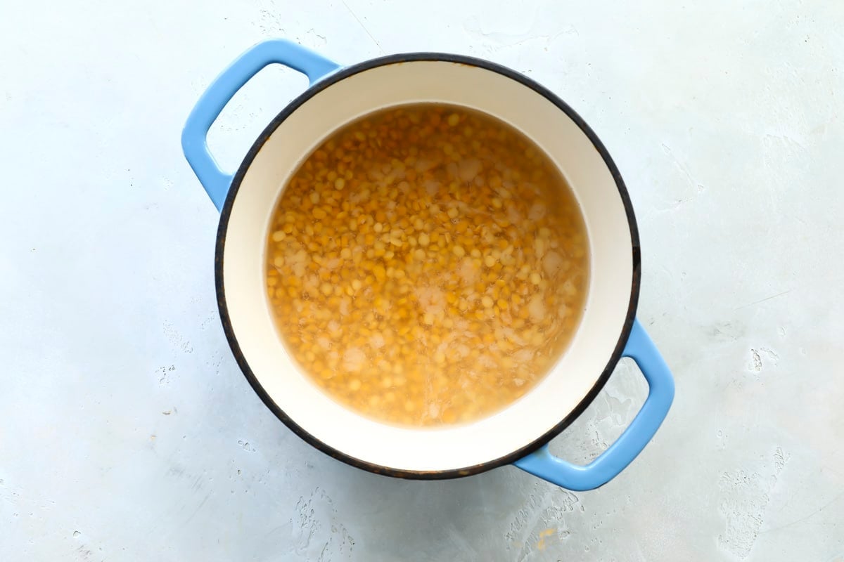 Cooking chana dal (split chickpeas).