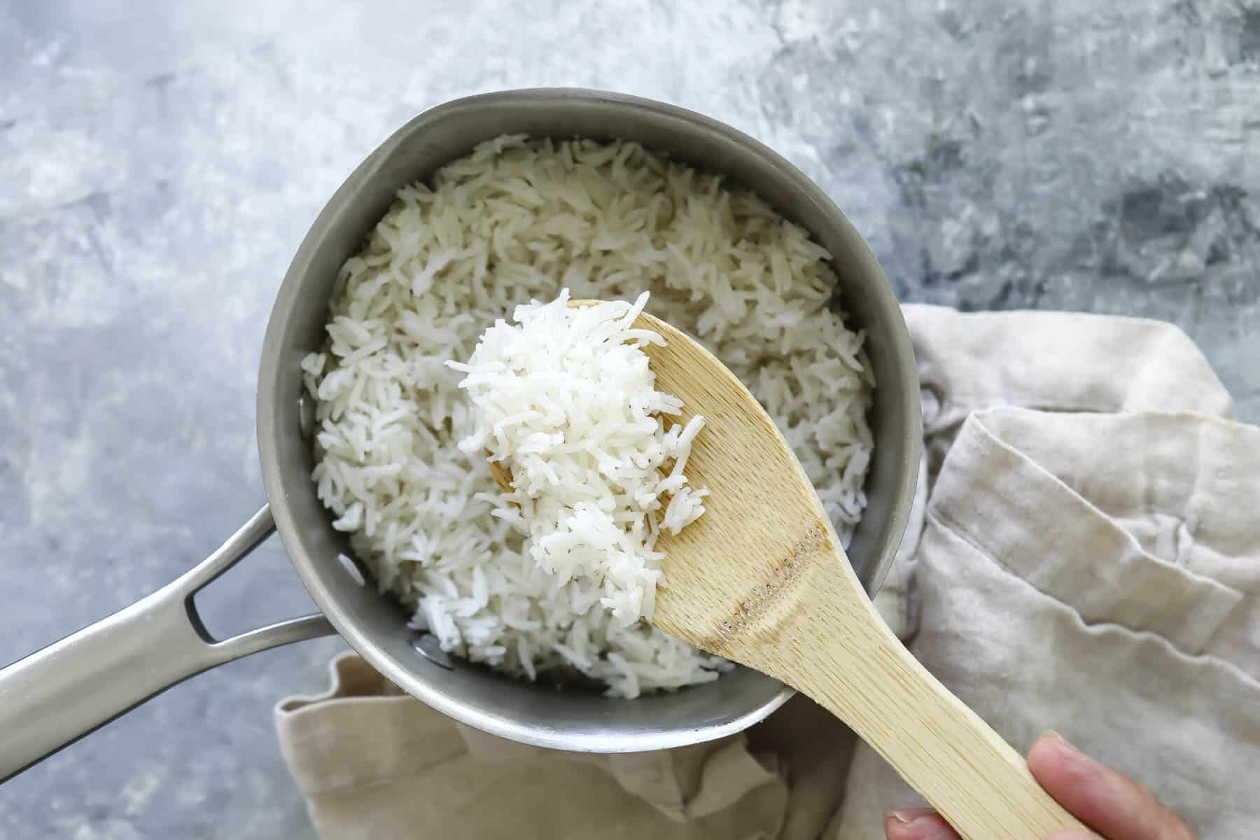 A pot of fluffy, tender basmati rice.