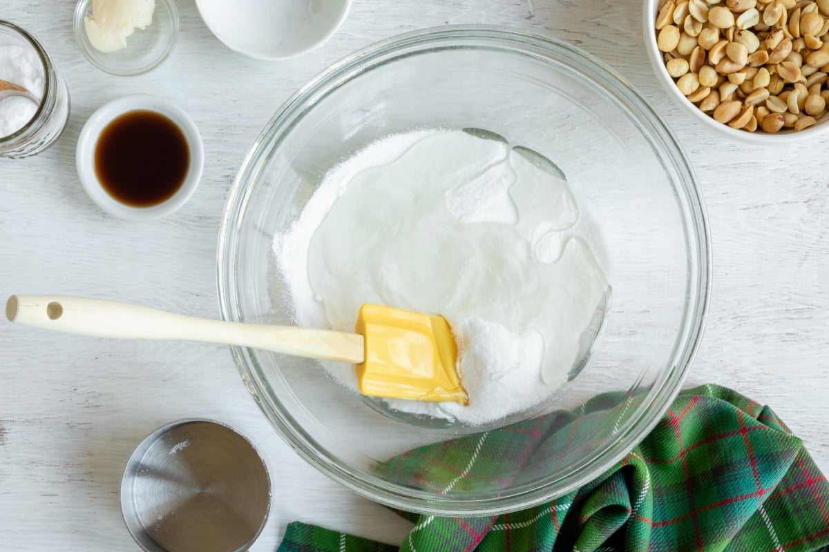 A bowl of sugar and corn syrup.