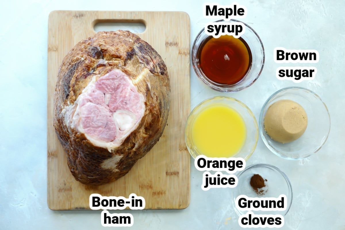 Labeled ingredients for baked ham.