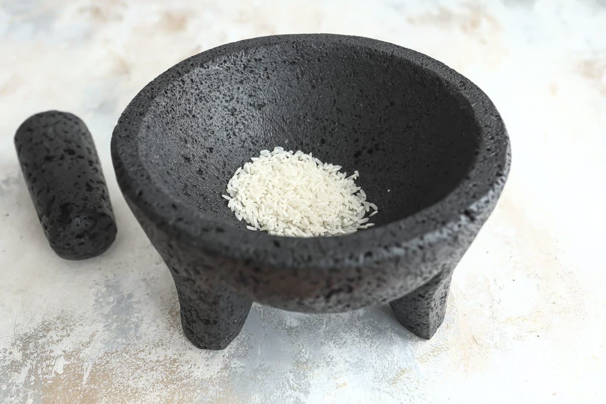 Rice in a molcajete.