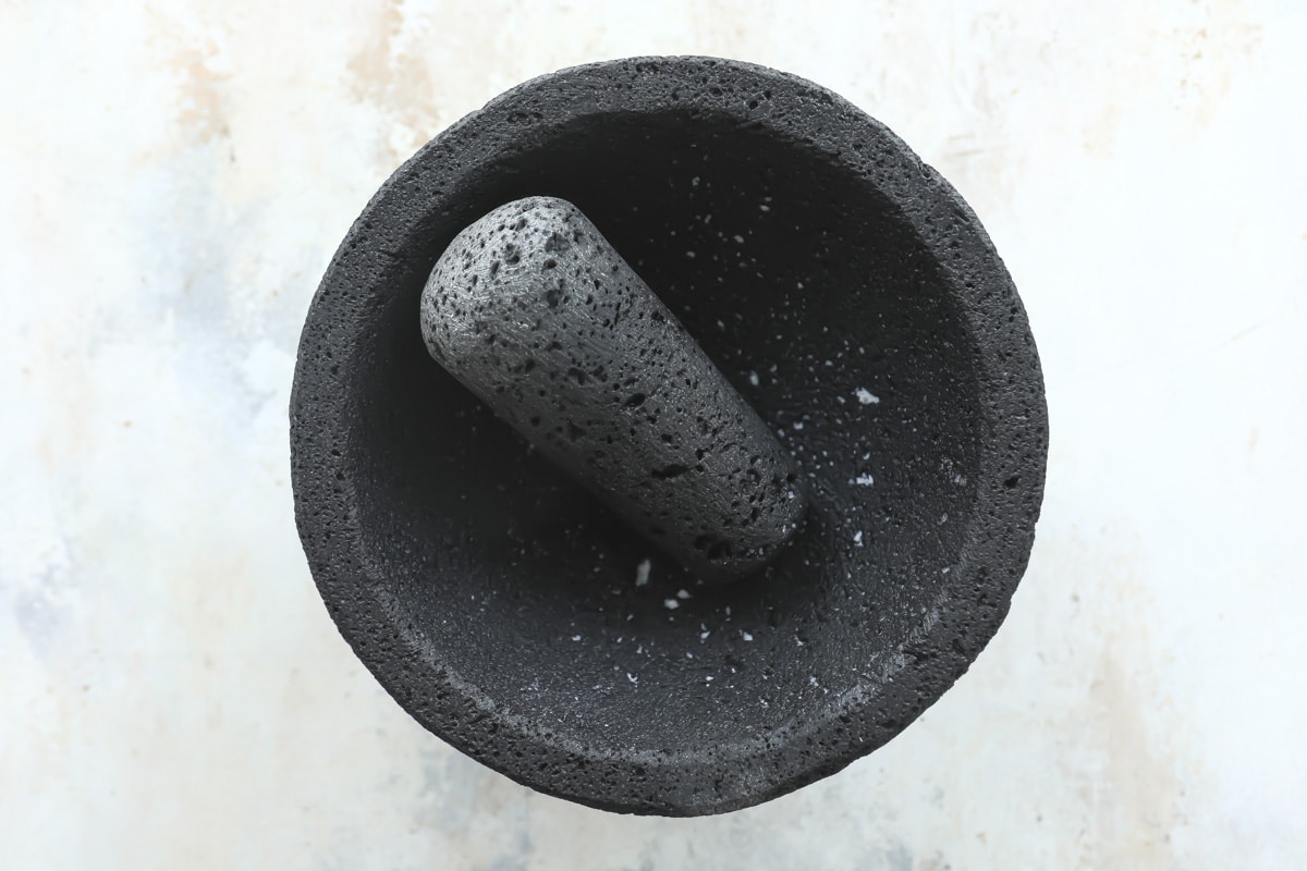 An empty molcajete.
