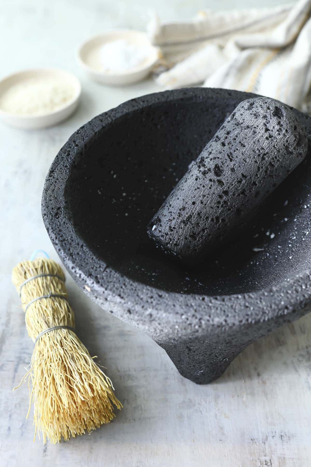 An empty molcajete.