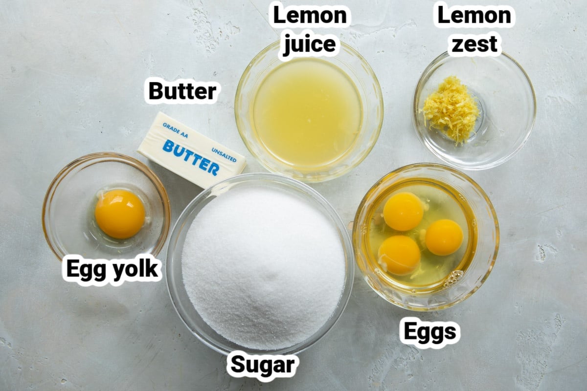 Labeled ingredients for lemon curd.