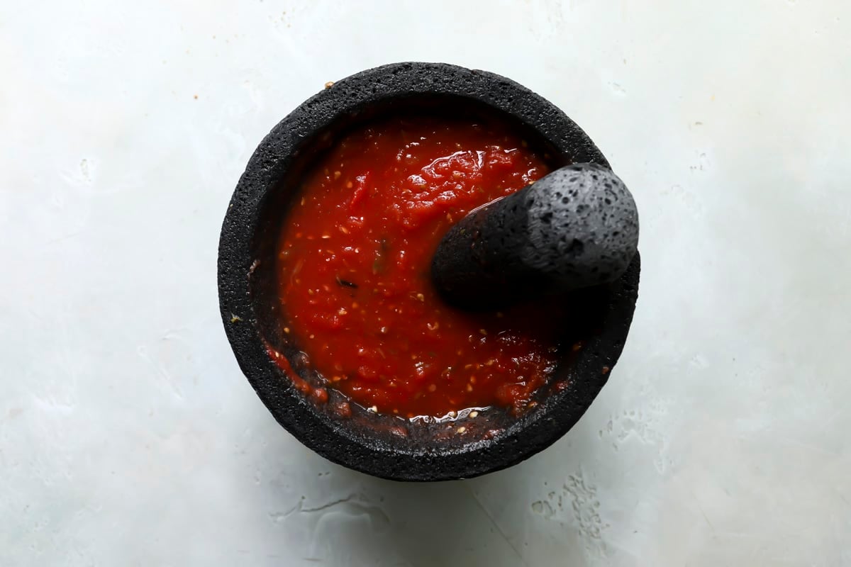 A molcajete of salsa ranchera.