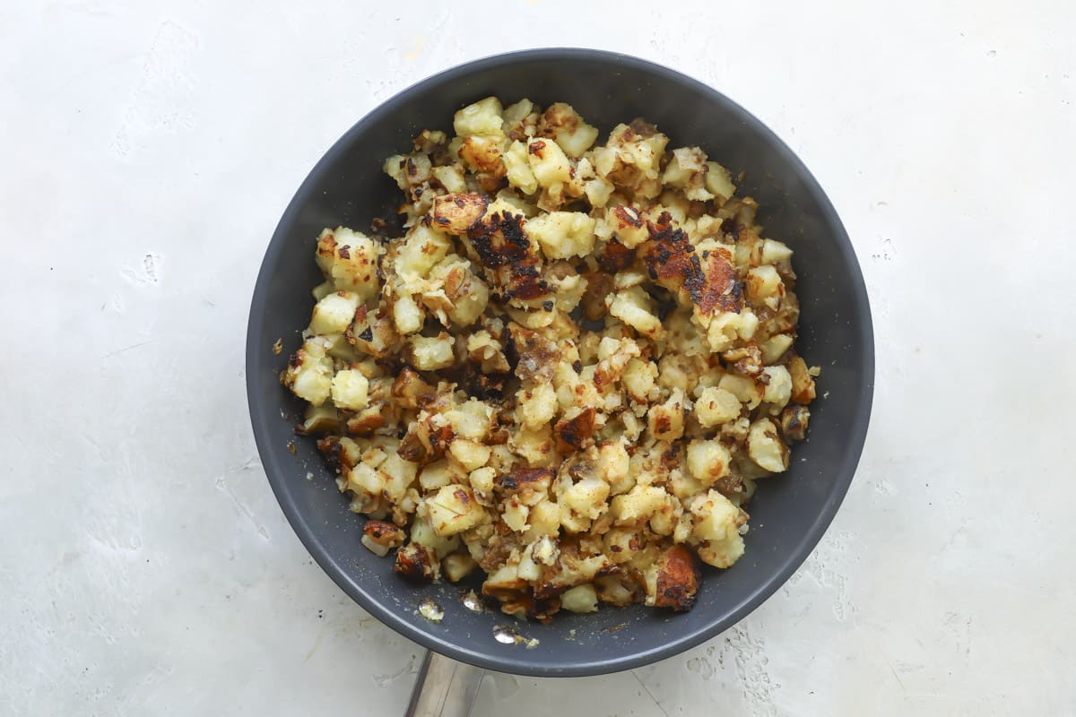 A skillet of home fries.