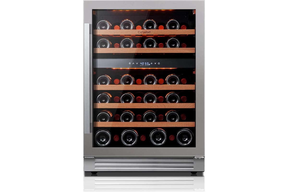 Ca'Lefort Wine Fridge & Cooler - 24 Inch 46 Bottle Wine Cooler Refrigerator, 40-65°F Dual Zone Wine Refrigerator Glass Door, 3 LED Built-in or Freestanding Fridge for Home/Bar/Kitchen (5.65 cu.ft)