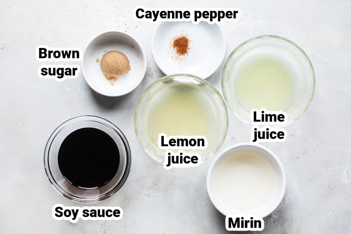 Labeled ingredients for Ponzu sauce.