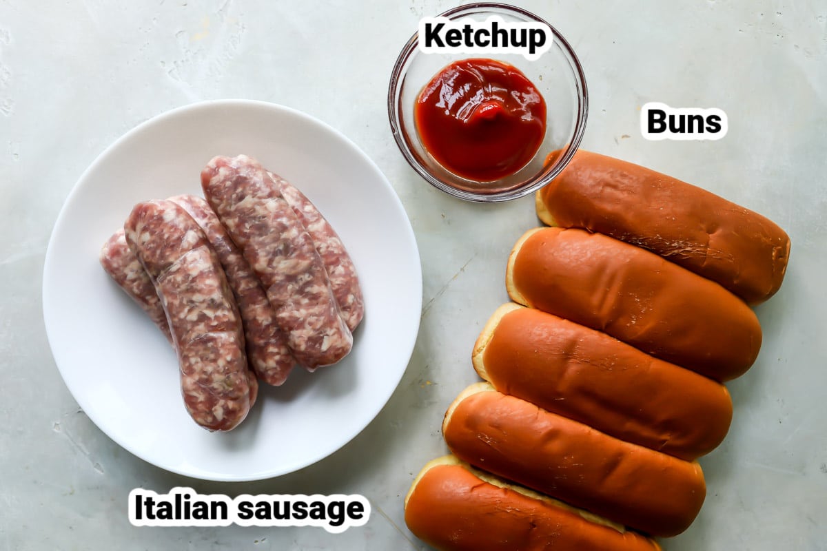 Labeled ingredients for air fryer sausage.