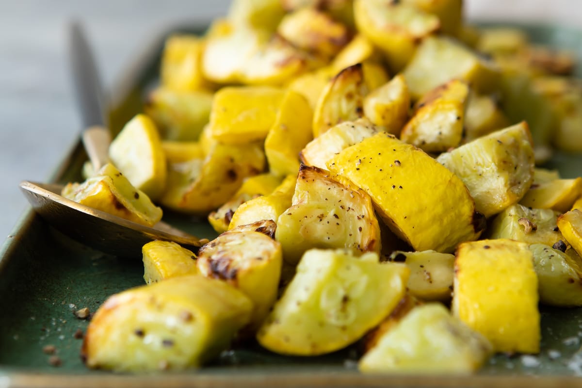 A platter full of air fryer squash.