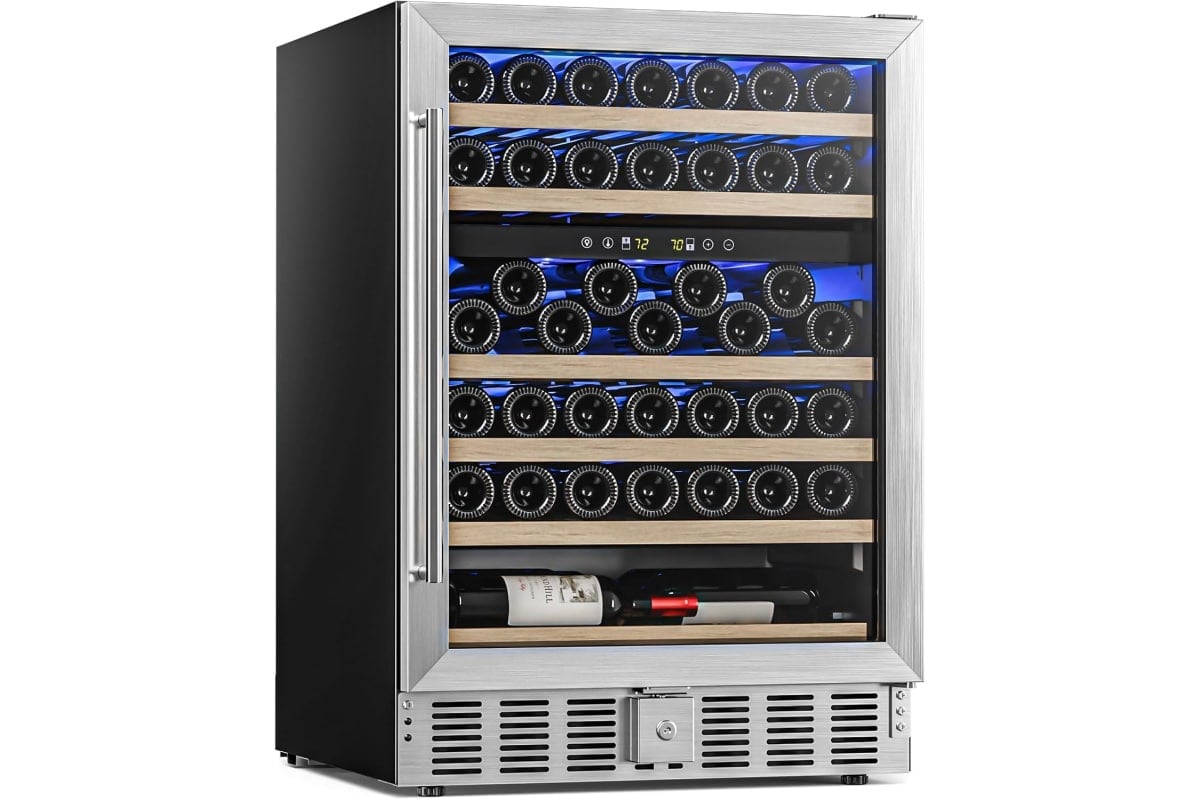 Antarctic Star 24 Inch Wine Fridge, 52 Bottle Wine Cooler Refrigerator. 39-64°F Dual Zone Wine Refrigerator Glass Door, Built in or Freestanding Under Counter Fridge for Home Bar Office