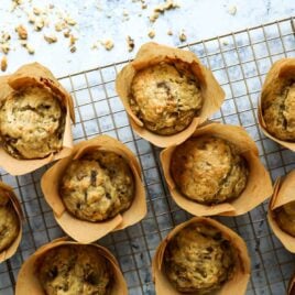 Banana muffins on a cooling rack.