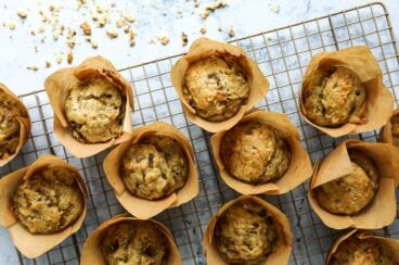 Banana muffins on a cooling rack.