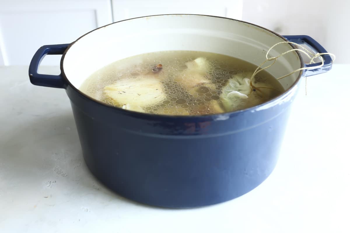 A pot of beef broth