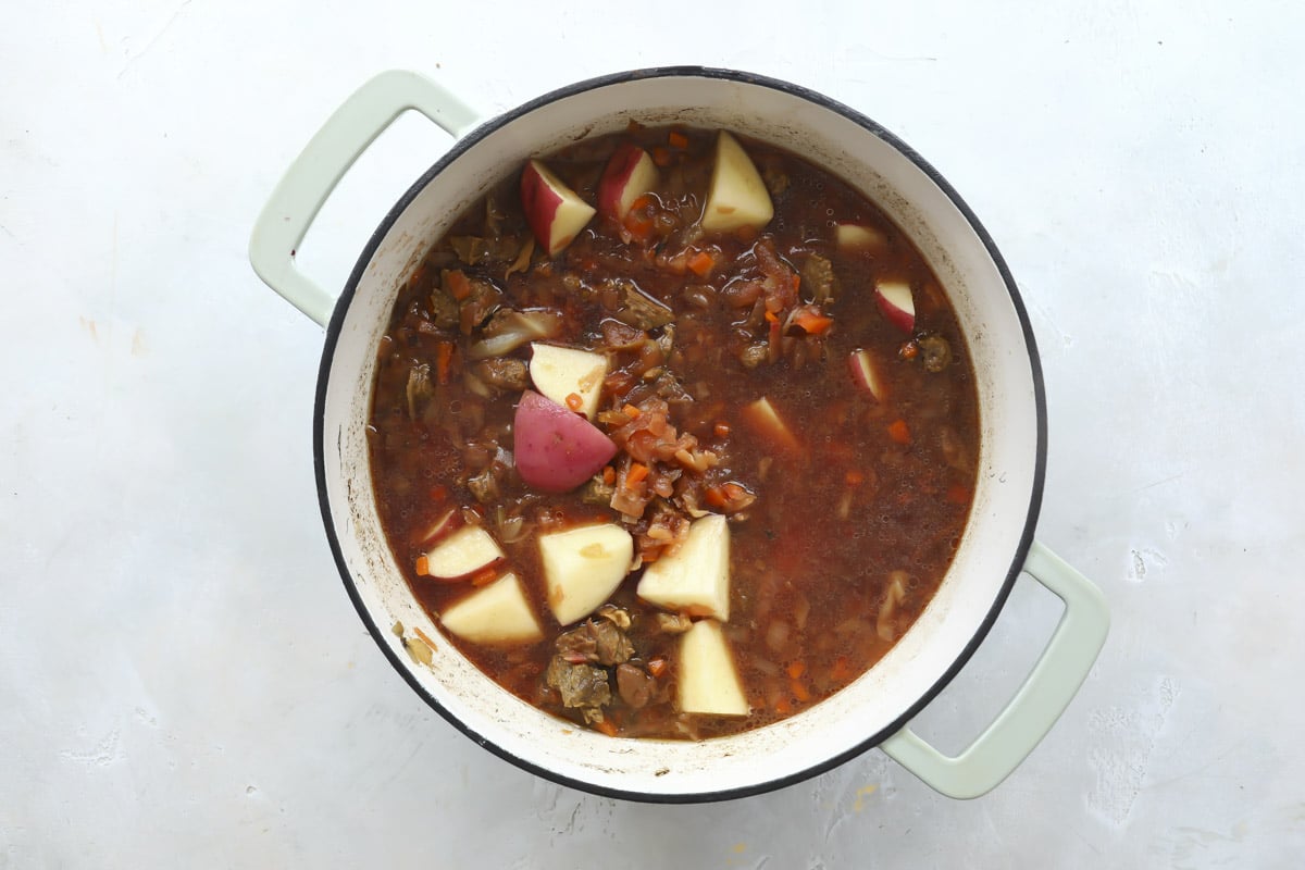 A pot of borscht soup.