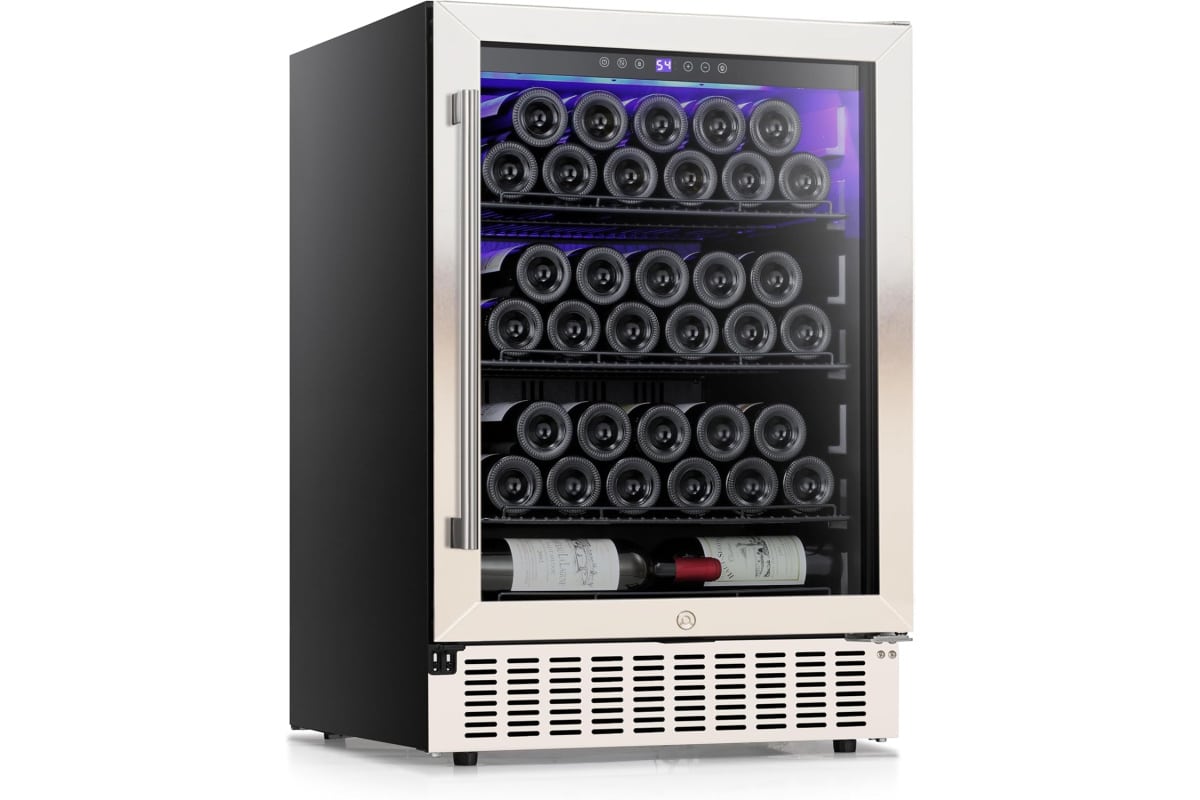 COWSAR 24 Inch Wine Cooler Refrigerator, 149 Cans Beverage Refrigerator, Tall Freestanding/Built-in Wine Fridge Drink Fridge with LED Light and Dual-Layer Digital Temperature Control Glass Door