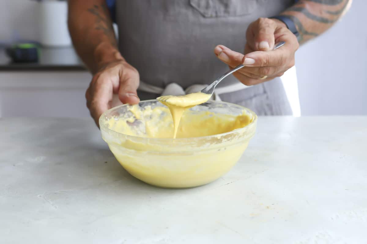 A bowl of dumpling batter.